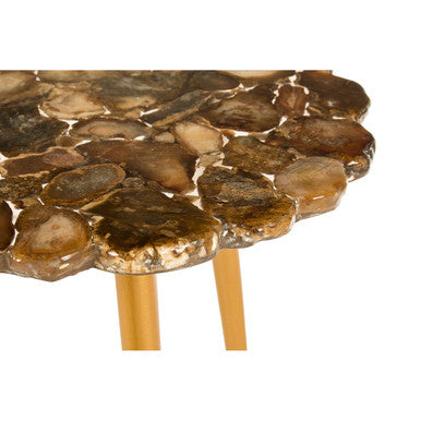Natural Boho Patterned Agate Top Round Side Table Brass Finish Legs | Relic