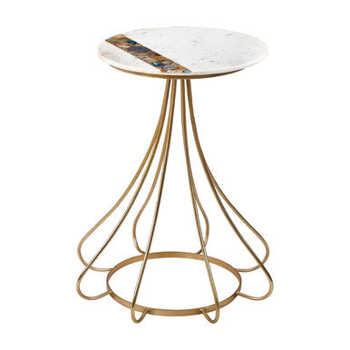 White Marble and Semi-Precious Agate Side Table with Gold Brass Legs, Vizzini
