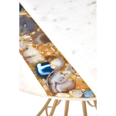White Marble and Semi-Precious Agate Side Table with Gold Brass Legs, Vizzini
