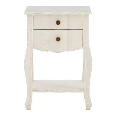 White Wooden 2-Drawer Bedside Table with Brass Finished Handles | Loire