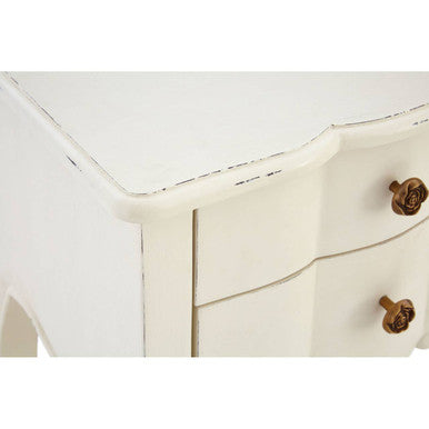 White Wooden 2-Drawer Bedside Table with Brass Finished Handles | Loire