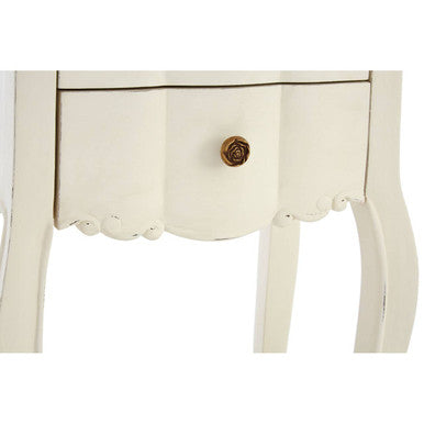 White Wooden 2-Drawer Bedside Table with Brass Finished Handles | Loire
