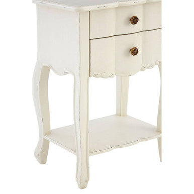 White Wooden 2-Drawer Bedside Table with Brass Finished Handles | Loire