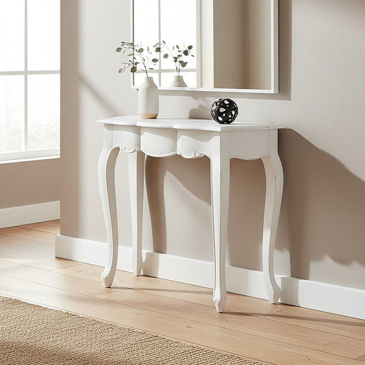 White Bayur Wood Console Table with Rustic Weathered Detail, Loire