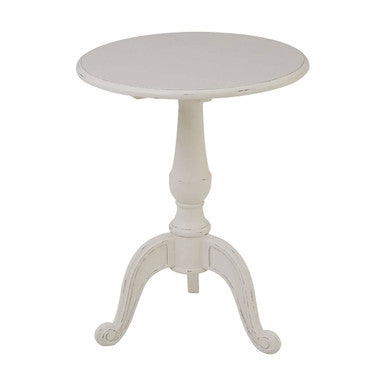 Weathered White Finish Round Bayur Wood Pedestal Table, Loire