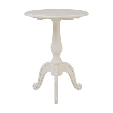 Weathered White Finish Round Bayur Wood Pedestal Table, Loire