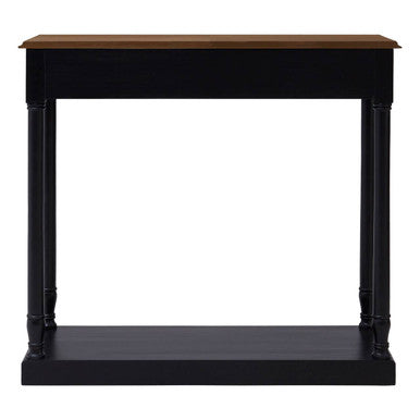 Natural Wooden Top and Black Bayur Wood 1-Drawer Console Table with Brass Handles | Loire