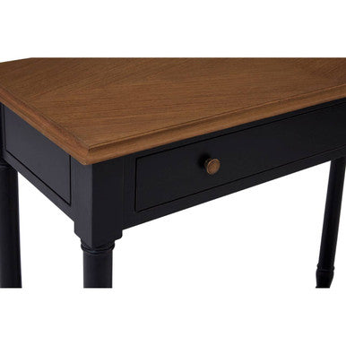 Natural Wooden Top and Black Bayur Wood 1-Drawer Console Table with Brass Handles | Loire