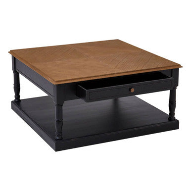Black and Natural Wooden Coffee Table with 1 Slim Storage Drawer | Loire