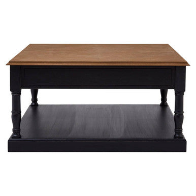 Black and Natural Wooden Coffee Table with 1 Slim Storage Drawer | Loire