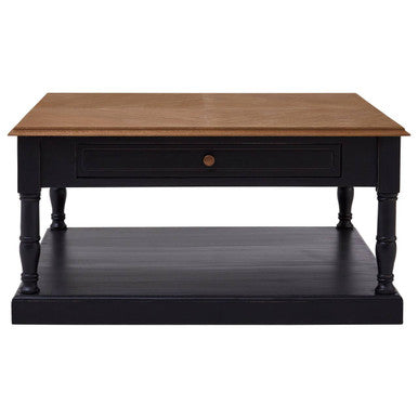 Black and Natural Wooden Coffee Table with 1 Slim Storage Drawer | Loire