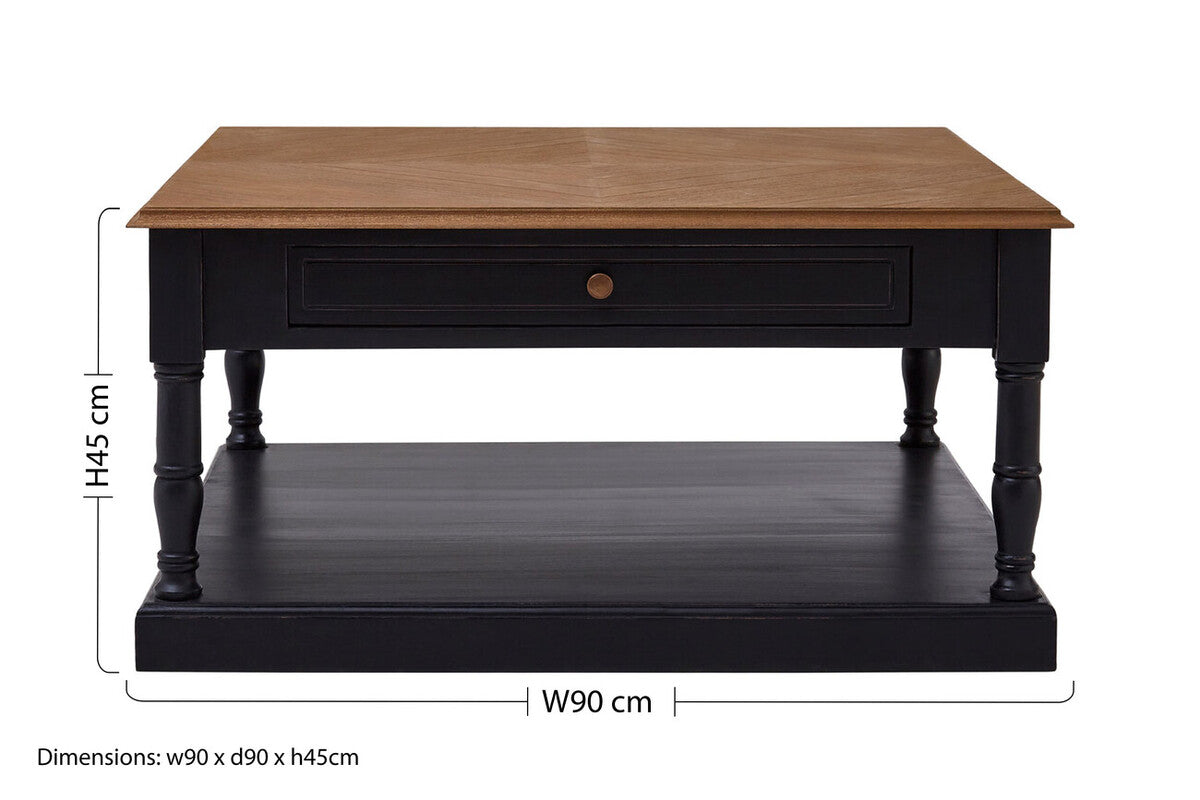 Black and Natural Wooden Coffee Table with 1 Slim Storage Drawer | Loire