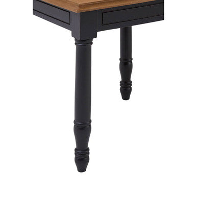 Black Side Table with Textured Bayur Wood and Carved Detail, Loire