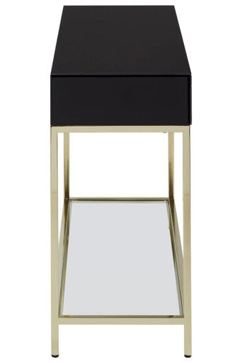 Gloss Black Wooden Cabinet Console Table with 2 Drawers and Gold Metal Frame, Kensington Townhouse