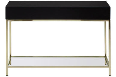 Gloss Black Wooden Cabinet Console Table with 2 Drawers and Gold Metal Frame, Kensington Townhouse