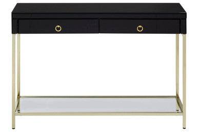 Gloss Black Wooden Cabinet Console Table with 2 Drawers and Gold Metal Frame, Kensington Townhouse