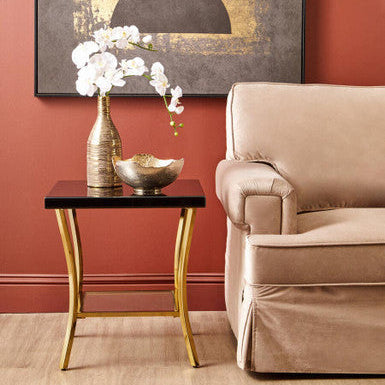 Kensington Townhouse Black Mirror Side Table With Gold Legs