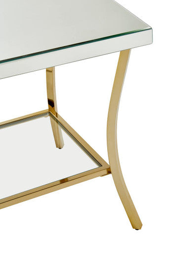 Glossy Black Top Mirror Side Table with Reflective Gold Curved Iron Legs | Kensington Townhouse