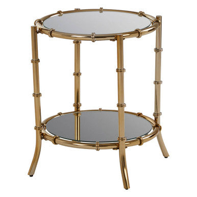 Clear Mirrored Top Side Table with Ring Clasp Detail and Gold Finish Iron Base | Kensington Townhouse