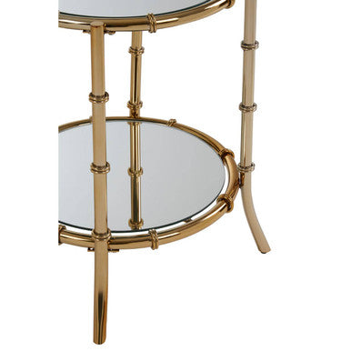 Clear Mirrored Top Side Table with Ring Clasp Detail and Gold Finish Iron Base | Kensington Townhouse