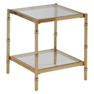 Clear Mirrored Two-Tier Square Side Table with Gold Finish Iron Frame | Kensington Townhouse