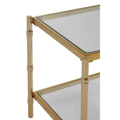 Clear Mirrored Two-Tier Square Side Table with Gold Finish Iron Frame | Kensington Townhouse
