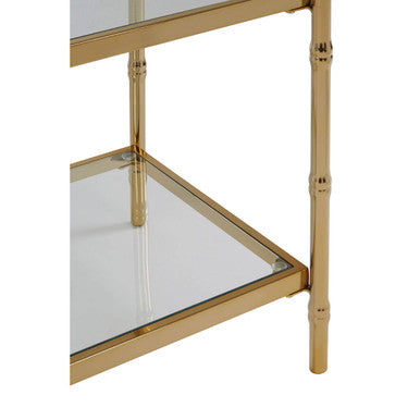 Clear Mirrored Two-Tier Square Side Table with Gold Finish Iron Frame | Kensington Townhouse
