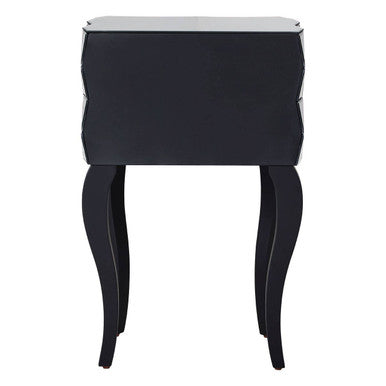 Silver Smoked 3D Geometric Glass Front 2-Drawer Bedside Table with Cut Glass Handles and Cabriole Legs | Soho