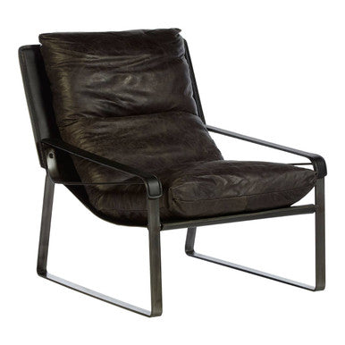 Hoxton Dark Brown Genuine Leather Lounge Chair with Iron Frame
