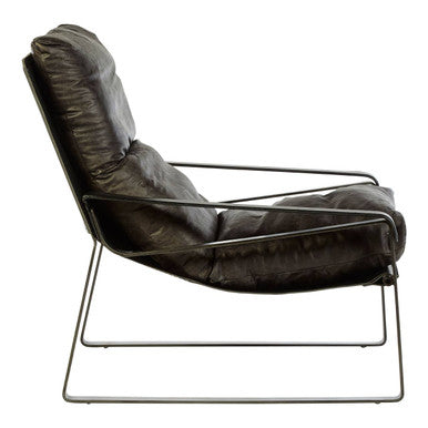 Hoxton Dark Brown Genuine Leather Lounge Chair with Iron Frame