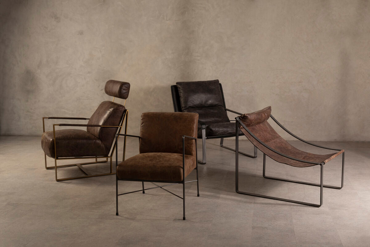 Hoxton Dark Brown Genuine Leather Lounge Chair with Iron Frame