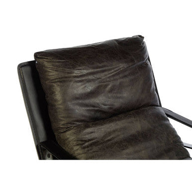 Hoxton Dark Brown Genuine Leather Lounge Chair with Iron Frame
