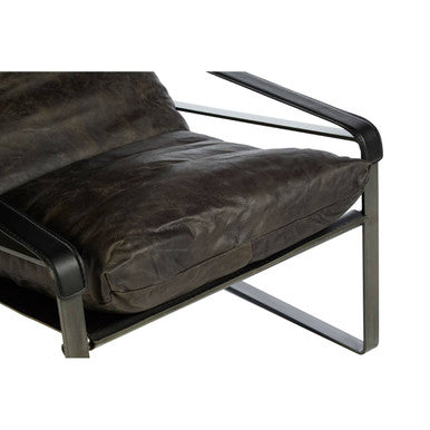 Hoxton Dark Brown Genuine Leather Lounge Chair with Iron Frame