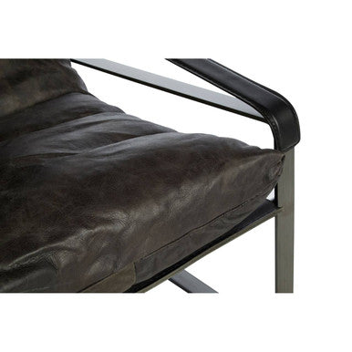 Hoxton Dark Brown Genuine Leather Lounge Chair with Iron Frame