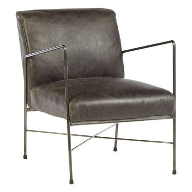 Hoxton Grey Leather Lounge Chair with Iron Cross Frame