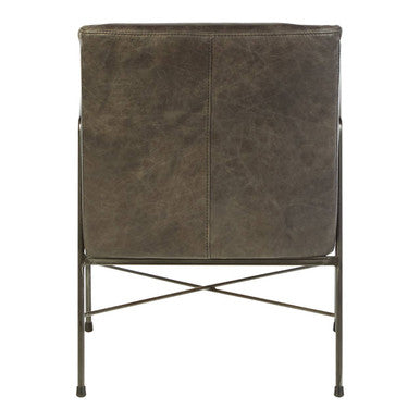 Hoxton Grey Leather Lounge Chair with Iron Cross Frame
