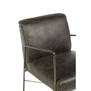 Hoxton Grey Leather Lounge Chair with Iron Cross Frame