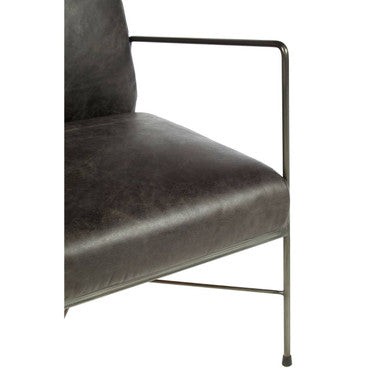 Hoxton Grey Leather Lounge Chair with Iron Cross Frame