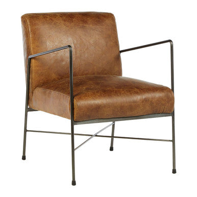 Hoxton Light Brown Leather Lounge Chair with Iron Cross Frame