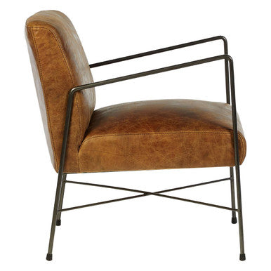 Hoxton Light Brown Leather Lounge Chair with Iron Cross Frame