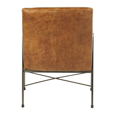Hoxton Light Brown Leather Lounge Chair with Iron Cross Frame