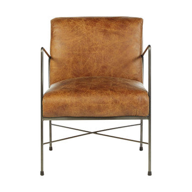 Hoxton Light Brown Leather Lounge Chair with Iron Cross Frame