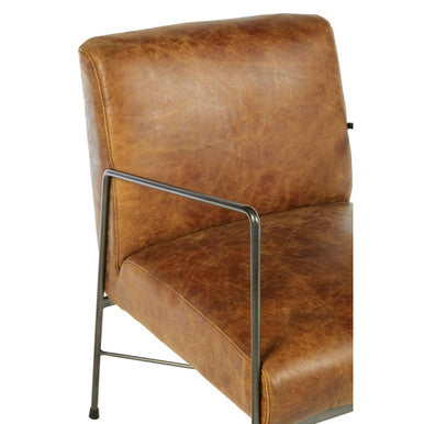 Hoxton Light Brown Leather Lounge Chair with Iron Cross Frame