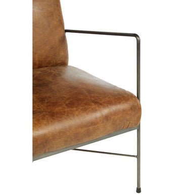 Hoxton Light Brown Leather Lounge Chair with Iron Cross Frame