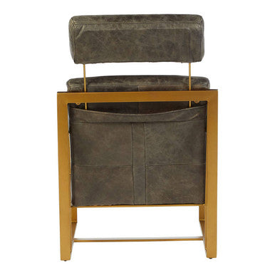 Hoxton Grey Leather Lounge Chair with Rose Gold Finish Iron Frame