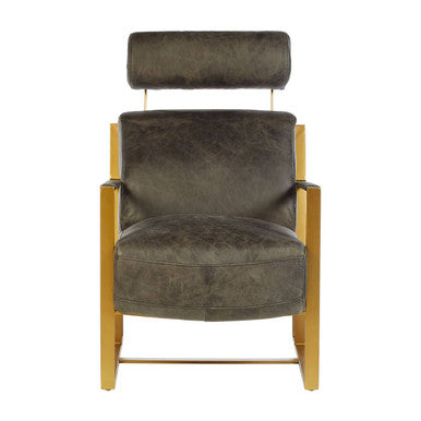 Hoxton Grey Leather Lounge Chair with Rose Gold Finish Iron Frame