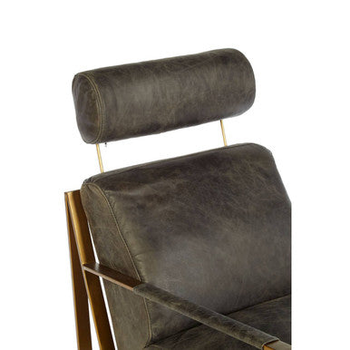 Hoxton Grey Leather Lounge Chair with Rose Gold Finish Iron Frame