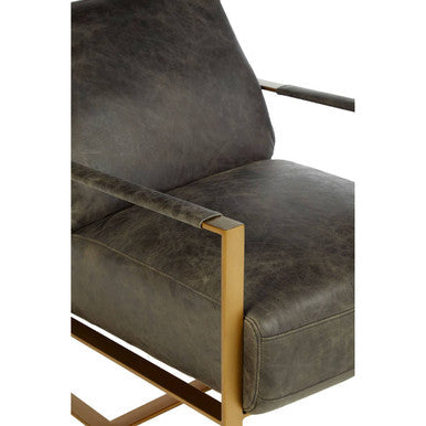 Hoxton Grey Leather Lounge Chair with Rose Gold Finish Iron Frame