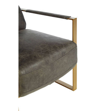 Hoxton Grey Leather Lounge Chair with Rose Gold Finish Iron Frame