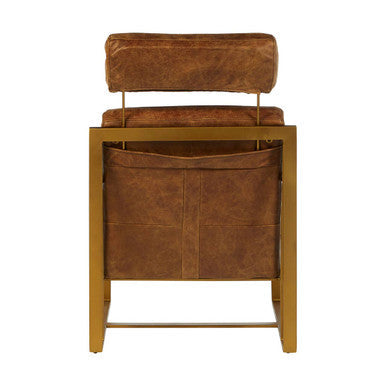 Hoxton Light Brown Leather Lounge Chair with Rose Gold Finish Iron Frame